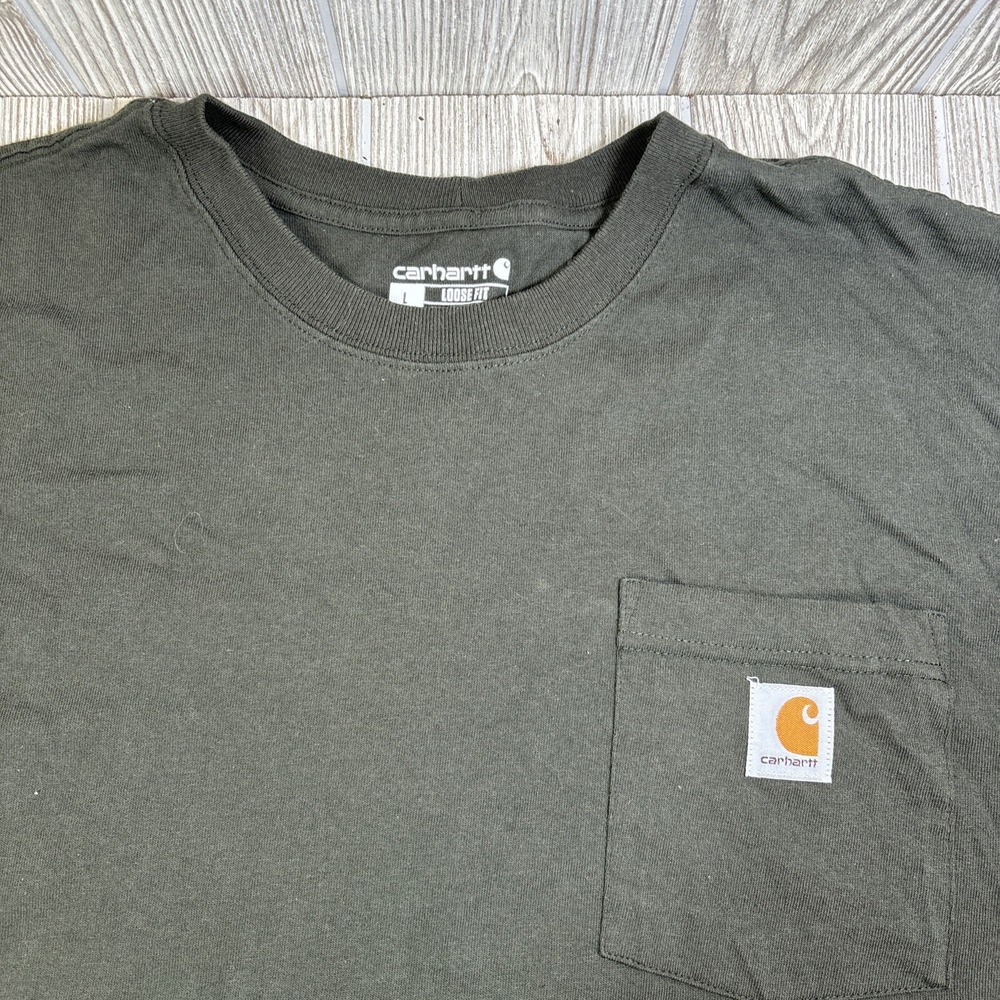 Carhartt T-Shirt Mens LARGE Green Crew Neck Short Sleeve Loose Fit Workwear